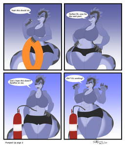abs anthro big_breasts breasts cleavage clothed clothing dialogue female inflatable inflation inner_tube muscular muscular_female text wide_hips silentpassion dinosaur prehistoric_species reptile scalie absurd_res comic english_text hi_res