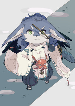 ambiguous_gender anthro asian_clothing back_wings biped bottomwear cheek_tuft clothed clothed_anthro clothing east_asian_clothing facial_tuft footwear geta hakama hand_fan high-angle_view holding_object japanese_clothing kariginu looking_at_viewer looking_up looking_up_at_viewer mask simple_background socks solo standing tabi_socks tuft uchiwa_fan wings c1565284812 canid canine fox mammal 2017 absurd_res chinese_description digital_media_(artwork) hi_res
