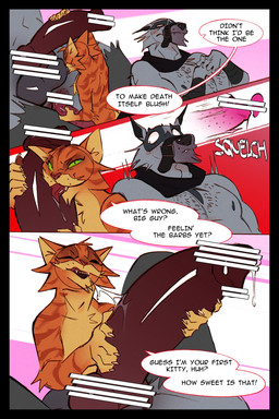 anal anal_penetration animal_genitalia animal_penis anthro anthro_on_anthro anthro_penetrated anthro_penetrating anthro_penetrating_anthro anus arm_wrapping arm_wraps balls belt blush bodily_fluids body_hair bottomwear canine_genitalia canine_penis censor_bar censored_genitalia cheek_tuft chest_hair chin_tuft claws clothing darkened_balls darkened_genitalia defeated dialogue dominant dominant_male dripping duo ears_down erection eyes_closed facial_markings facial_tuft fangs from_front_position fur fuzzy gag genital_fluids genitals green_eyes grey_body grey_fur hand_on_penis hands_together head_markings head_tuft holding_penis improvised_gag internal knot larger_male larger_penetrated larger_sub licking looking_pleasured lying male male/male male_penetrated male_penetrating male_penetrating_male markings mask_(marking) muzzle_(object) muzzled narrowed_eyes nervous nipples on_back open_mouth open_smile oral orange_body orange_fur pants pawpads penetration penile penile_penetration penile_spines penis penis_lick penis_size_difference pivoted_ears precum precum_drip prodding prostate prostate_stimulation saliva saliva_on_penis saliva_string sex shy size_difference smaller_male smile speech_bubble submissive submissive_male surprised tears teeth text tied_muzzle tongue tongue_out torn_bottomwear torn_clothing torn_pants tuft undersized_oral whisker_spots wide_eyed wrapped_arms wraps ksejl dreamworks puss_in_boots_(franchise) death_(puss_in_boots) puss_in_boots_(dreamworks) canid canine canis domestic_cat felid feline felis mammal tabby_cat wolf 2:3 censored comic english_text hi_res multiple_scenes