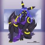 anthro anthrofied breasts clothed clothing fangs female hair looking_at_viewer magic_user pokemorph purple_hair smile solo teeth purplelemons nintendo pokemon eeveelution generation_2_pokemon pokemon_(species) umbreon 2021 digital_media_(artwork) hi_res