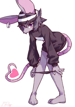 ambiguous_gender anthro beanie clothed clothing ear_piercing fur grey_body grey_fur grey_hair hair hat headgear headwear heart_symbol looking_at_viewer panties partially_clothed piercing purple_eyes simple_background solo sweater topwear underwear underwear_down undressing white_background falseconstruct mammal mouse murid murine rodent hi_res