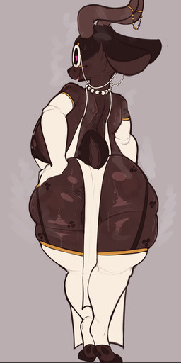 anthro antlers anus armwear big_breasts big_butt bodily_fluids breasts brown_body butt clothed clothing dark_body darkened_anus darkened_areola darkened_genitalia darkened_nipples darkened_vulva dress female gem genitals horn jewelry legwear mask multicolored_body necklace pearl_(gem) pearl_necklace peeking_nipple revealing_outfit skimpy solo sweat sweaty_butt two_tone_body trufzn deer mammal absurd_res hi_res