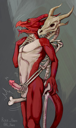 anthro balls bone bone_penis duo erection genitals hand_on_penis handjob horn looking_back male male/male nude open_mouth penile penis sex simple_background skeleton skull skull_head standing tail teeth thigh_sex rote_haare bethesda_game_studios european_mythology microsoft mythology skyrim the_elder_scrolls odahviing animated_skeleton dragon mythological_creature mythological_scalie scalie undead western_dragon wyvern absurd_res digital_media_(artwork) hi_res
