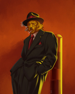 anthro black_clothing black_suit black_suit_jacket brown_nose cigarette cigarette_in_mouth clothed clothed_male clothing collared_shirt dress_shirt fedora fully_clothed fully_clothed_male fur hand_in_pocket hat headgear headwear lit_cigarette looking_forward male male_anthro necktie object_in_mouth pocket_square pockets red_background red_necktie shirt simple_background smoke solo suit three-quarter_view topwear white_dress_shirt yellow_body yellow_fur yellow_lighting guyinvintageclothes canid canine canis mammal wolf 2023 absurd_res hi_res portrait signature three-quarter_portrait