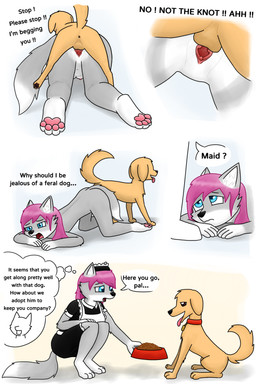 anthro bestiality clothing female feral forced hair maid_uniform male male/female pawpads pink_hair rape sex uniform supercastle maid_who canid canine canis domestic_dog mammal absurd_res comic hi_res