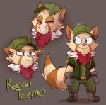 anthro blue_eyes brown_body brown_fur bulge chest_tuft clothing fur gloves group handwear happy hat headgear headwear inner_ear_fluff male simple_background smile smirk teeth tuft veigar-chan league_of_legends riot_games tencent fan_character recon_scout_teemo yordle hi_res