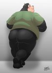 anthro black_body black_fur black_nose blush butt clothing fur male overweight overweight_anthro overweight_male shirt solo topwear shadowninja976 disney goof_troop pj_(goof_troop) felid feline mammal 2020 hi_res