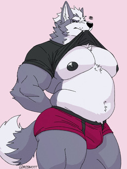 annoyed anthro areola barazoku belly biceps big_belly big_bulge big_muscles big_pecs bite bulge clothed clothing clothing_bite eyebrows fur hair hands_behind_back huge_muscles looking_at_viewer love_handles male musclegut muscular muscular_anthro muscular_male narrowed_eyes navel nipples pecs presenting presenting_belly raised_clothing raised_shirt raised_topwear shirt simple_background solo standing teeth thick_arms thick_thighs topwear triceps tuft underwear white_background mosin nintendo star_fox wolf_o'donnell canid canine canis mammal wolf 2025 3:4 hi_res
