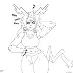 anthro antlers armpit_hair big_breasts body_hair breasts female fingernails goat_ears hair hand_on_head hand_on_hip horn long_ears long_horn long_tail looking_away muscular muscular_arms muscular_female nails rabbit_ears scratching_head short_hair solo spiky_hair tail thick_thighs touching_hair wide_hips harpseal pseudoregalia sybil_(pseudoregalia) hare lagomorph leporid mammal 1:1 absurd_res hi_res monochrome