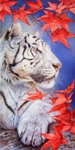 ambiguous_gender feral fur leaf maple_leaf markings realistic solo striped_markings stripes whiskers white_body white_fur irenadem felid mammal pantherine tiger 1:2 hi_res oil_painting_(artwork) painting_(artwork) traditional_media_(artwork) traditional_painting_(artwork)