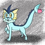 1:1 bent_arm blue_body eeveelution femboy feral generation_1_pokemon happy hiddenbird kerchief male nintendo pattern_background percy_(hiddenbird) pokemon pokemon_(species) pokemon_mystery_dungeon quadruped simple_background smile solo spike_chunsoft standing tail vaporeon