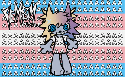 anthro blue_eyes chibi female grey_body hair lgbt_pride multicolored_hair pride_colors sharp_teeth solo spiral spiral_eyes teeth transgender_pride_colors two_tone_hair unknown_artist fem&m canid canine canis mammal wolf hi_res trans_(lore) trans_woman_(lore)