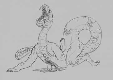 anthro blood bodily_fluids claws corruption mutation nude open_mouth solo tongue tongue_out wounded yaroul reptile scalie snake monochrome
