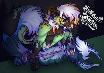 andromorph andromorph/male anthro big_clitoris clitoris collar dialogue duo ear_piercing erection fluffy fluffy_tail forest forest_background genital_piercing genitals gold_(metal) gold_jewelry green_body grin humanoid_genitalia humanoid_vulva intersex intersex/male jewelry leash leash_pull male mastectomy_scar mullet multiple_piercings nature nature_background night niven outside_sex penis piercing plant power_bottom scar sex smile sparkles tail text tree vulva yellow_eyes starseeker hybrid hyena mammal rodent sciurid tree_squirrel absurd_res english_text hi_res trans_(lore) trans_man_(lore)