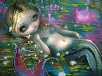 5_fingers accessory blonde_hair bra_(anatomy) breasts eyebrows eyelashes eyeshadow female fin fingers fish_tail flower flower_in_hair hair hair_accessory legless lily_pad lips long_hair makeup mermaid_tail nude pale_skin partially_submerged plant pupils round_nose scaled_breasts scales solo split_form style_emulation tail tail_fin thick_lips thin_eyebrows water water_lily jasmine_becket-griffith water_lilies_(monet_series) humanoid humanoid_merfolk marine merfolk 2017 4:3 dated formal_art inspired_by_formal_art painting_(artwork) traditional_media_(artwork) traditional_painting_(artwork)