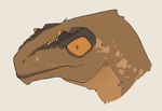 ambiguous_gender brown_body orange_eyes simple_background solo zagz dinosaur prehistoric_species reptile scalie 2024 digital_media_(artwork) headshot_portrait portrait