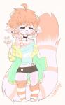 2017 5:8 anthro blush canid canine clothed clothing collar digital_media_(artwork) ear_piercing fan_character fur girly hair hi_res looking_at_viewer male mammal opal piercing procyonid raccoon simple_background solo sugahcoated thezelegz