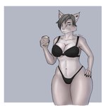 anthro big_breasts bra breasts clothing ear_piercing ear_ring female grey_body looking_at_viewer piercing ring_piercing solo thick_thighs underwear wide_hips mrf0zzy felid feline lynx mammal 1:1 hi_res