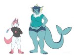 anthro duo female femboy male overweight short_stack size_difference size_transformation transformation ashwolves5 nintendo pokemon eeveelution generation_1_pokemon generation_6_pokemon pokemon_(species) sylveon vaporeon full-length_portrait portrait