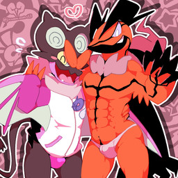 anthro blush clothed clothing duo happy horn jacket jockstrap male neck_tuft pantsless_male pattern_background purple_clothing purple_underwear simple_background symbol topwear tuft underwear white_clothing white_underwear wings moesouna_gomi nintendo pokemon generation_6_pokemon legendary_pokemon noivern pokemon_(species) yveltal 1:1 archived_source hi_res