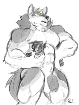 abs anthro balls blonde_hair cheek_tuft claws facial_tuft finger_claws fingerpads flaccid genitals grin hair holding_bus holding_vehicle humanoid_genitalia humanoid_penis looking_at_viewer macro male muscular muscular_anthro muscular_male neck_tuft nipples nude pawpads pecs penis short_hair simple_background smile solo standing tuft vein veiny_penis yellow_eyes solaxe_(artist) bfw canid canine mammal 3:4 hi_res partially_colored portrait three-quarter_portrait