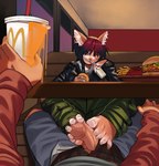 anthro beverage clothed clothing duo erection feet fingers food foot_fetish foot_play footjob fur genitals hair humanoid_feet humanoid_genitalia humanoid_penis looking_at_viewer looking_pleasured male male/male multicolored_hair paws penis plantigrade public sex smile soles toes topwear two_tone_hair rottenrollz denzel_t_smith_(character) mikah_miller_(character) chipmunk domestic_cat felid feline felis ground_squirrel hybrid mammal procyonid raccoon rodent sciurid digital_drawing_(artwork) digital_media_(artwork) hi_res