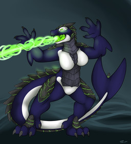 4_fingers anthro arm_fin black_claws blue_body blue_skin breasts breath_powers claws countershading dark_body dark_skin featureless_breasts featureless_crotch female fin fingers glowing glowing_eyes green_eyes green_mouth green_tongue long_tail non-mammal_breasts open_mouth radioactive raised_arm simple_background solo standing tail tongue white_body white_countershading pmoss rismic jade_"cascade" aquatic cetacean dolphin kaiju mammal oceanic_dolphin orca toothed_whale 2014 digital_media_(artwork) signature