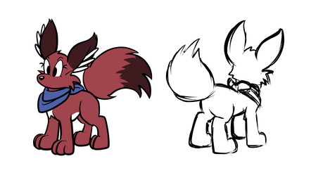 ambiguous_gender black_nose blue_scarf eyebrows eyelashes feral fluffy fluffy_tail front_view fur inner_ear_fluff paws quadruped rear_view scarf simple_background solo standing tail toony tuft white_background virmir miyo_(rain_burn) canid canine fox mammal 2025 absurd_res hi_res model_sheet female_(lore)