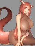 big_breasts big_tail biped breasts brown_eyes chain chain_leash clothed clothing dress female front_view fully_clothed grey_background hair horn huge_breasts leash legwear light_body light_skin long_hair looking_at_viewer nipple_outline open_mouth red_hair simple_background sitting solo tail tail_tuft thigh_highs three-quarter_view tight_clothing tuft mog_(artist) mythology animal_humanoid dragon dragon_humanoid horned_humanoid humanoid mythological_creature mythological_scalie scalie digital_media_(artwork) portrait three-quarter_portrait