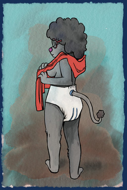 anthro clean_diaper clothed clothing curly_hair diaper dressing eyewear female glasses hair rear_view red_eyewear red_glasses simple_background solo standing wearing_diaper wetness_indicator komipanda chloe_couture canid canine canis domestic_dog mammal poodle 2:3 full-length_portrait hi_res portrait