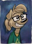 anthro braces clothed clothing eyewear female fur glasses grin hair jacket nerd photo ponytail shirt smile solo tan_body tan_fur tan_hair topwear triforce sonderjen nintendo the_legend_of_zelda sara_jones canid canine canis domestic_dog mammal 2014