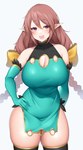 big_breasts blush braided_hair breasts brown_hair cleavage clothed clothing female hair hand_on_hip huge_breasts legwear not_furry open_mouth open_smile smile solo thigh_highs suruga_(xsurugax) elf humanoid absurd_res hi_res