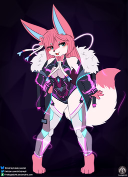 antennae_(anatomy) anthro anthrofied black_nose blue_eyes blue_inner_ear blush blush_lines bodysuit bow_ribbon clothing cyberpunk_clothes dipstick_tail exposed_shoulder exposed_thighs feet female fluffy_clothing fur hair jacket legwear markings pink_body pink_ears pink_feet pink_fur pink_glow pink_hair pink_tail_tip skinsuit smug solo straps tail tail_markings thigh_highs tight_clothing tongue tongue_out topwear uncovered_shoulders white_body white_fur white_tail senz nintendo pokemon sylv_(sylv_ink) eeveelution generation_6_pokemon pokemon_(species) sylveon absurd_res hi_res