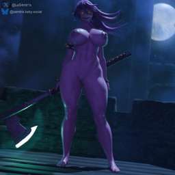 anthro athletic athletic_anthro athletic_female big_breasts bodily_fluids breasts clothed clothing female front_view hair muscular muscular_anthro muscular_female nude nude_anthro nude_female purple_body purple_hair shirt solo sweat tail tank_top thick_thighs topwear yellow_eyes samtrix samzan_(modeler) deltarune undertale_(series) susie_(deltarune) reptile scalie hi_res
