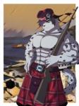 anthro barazoku bottomwear clothed clothing glengarry_cap gun kemono kilt male muscular muscular_anthro muscular_male ranged_weapon rifle scottish_clan_badge solo sporran topless weapon vitaly4321 alex_magenta felid mammal pantherine snow_leopard 3:4 hi_res