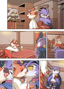 anthro aroused bar beak bed bell blush clothing duo eyes_closed eyewear fangs feathered_chest feathers female french_kissing fur furniture innkeeper inside kissing male male/female monocle orange_body orange_fur purple_body purple_feathers raining smile stairs suggestion surprised teeth undressing yellow_eyes yellow_sclera yamatokuroko965 gunfire_reborn li_(gunfire_reborn) uncle_bao_(gunfire_reborn) zi_xiao_(gunfire_reborn) avian bear bird canid canine fox giant_panda mammal owl absurd_res comic hi_res