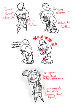 anthro bangs bell_hair_tie black_nose blood blood_on_face blood_on_hand bodily_fluids bottomwear bow_tie buckteeth button_(fastener) clothed clothed_anthro clothed_female clothing dialogue empty_eyes evil_grin featureless_limbs female floppy_ears fluffy_ears fully_clothed fully_clothed_anthro fully_clothed_female furrowed_brow hair head_tilt head_turn looking_at_viewer lop_ears maniacal_laughing motion_lines name_drop name_in_dialogue nosebleed pockets ponytail pupils red_eyes shadow_face shirt simple_background skirt small_nose smile smiling_at_viewer solo standing teeth text topwear vest white_background white_bottomwear white_clothing white_hair white_pupils white_shirt white_skirt white_topwear white_vest wounded cookieboy011 animal_crossing nintendo super_smash_bros. super_smash_bros._ultimate isabelle_(animal_crossing) canid canine canis domestic_dog mammal shih_tzu toy_dog 2018 digital_drawing_(artwork) digital_media_(artwork) english_description english_text multiple_scenes shaded