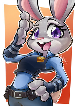 4_fingers anthro belt bottomwear clothing eyelashes female fingers fur grey_body grey_fur hand_on_hip open_mouth open_smile pants police police_uniform purple_eyes smile solo uniform utility_belt white_body white_fur kraus_arts disney zootopia judy_hopps lagomorph leporid mammal rabbit 2026 hi_res
