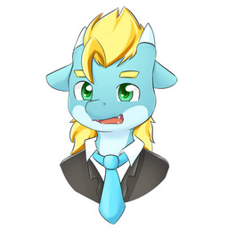 accessory anthro black_clothing black_topwear blonde_hair blue_body blue_necktie clothing fangs front_view glistening glistening_eyes green_eyes hair male necktie open_mouth red_tongue simple_background solo teeth tongue topwear unsigned white_background white_clothing white_topwear kewkungzn mythology dragon mythological_creature mythological_scalie scalie 1:1 bust_portrait hi_res icon portrait