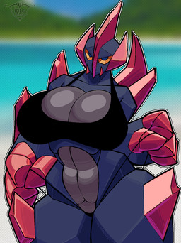 anthro big_breasts bikini breasts clothing curvy_figure female front_view hip_dips huge_breasts mouthless pose rock solo spikes swimwear thick_thighs two-piece_swimsuit wide_hips idlepotoo nintendo pokemon elemental_creature generation_5_pokemon gigalith mineral_fauna pokemon_(species) rock_creature hi_res pinup