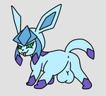 all_fours anus backsack balls big_balls butt cheeky feral genitals green_eyes male presenting presenting_balls raised_tail rear_view smile smirk solo spread_legs spreading tail tongue tongue_out zamzamcan nintendo pokemon axel_kross eeveelution generation_4_pokemon glaceon pokemon_(species)
