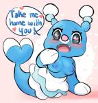 blush breasts busty_feral fangs female feral heart_eyes heart_symbol looking_at_viewer nipples open_mouth simple_background solo speech_bubble teeth text vallycuts nintendo pokemon brionne generation_7_pokemon mammal marine pinniped pokemon_(species) 2018 english_text