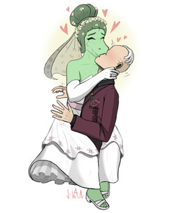 accessory anthro armwear bald biped blush bodily_fluids bottomwear canon_couple clothed clothed_anthro clothed_female clothed_human clothed_male clothing crying digit_ring dress duo elbow_gloves eyes_closed eyewear feet female fingers flower flower_in_hair footwear freckles gloves green_body green_hair green_scales hair hair_accessory hair_bun hand_on_head handwear heart_symbol high_heels human_on_anthro humanoid_feet humanoid_hands interspecies jacket jewelry kissing long_hair male male/female pants plant plantigrade red_clothing red_jacket red_topwear ring romantic romantic_couple scales shoes simple_background smile suit_jacket sunglasses sweat sweatdrop tears tears_of_joy text toes topwear wedding_dress wedding_ring white_background white_clothing white_dress white_gloves white_handwear j-wan cavemanon_studios i_wani_hug_that_gator inco_(iwhtg) olivia_halford baryonyx dinosaur human mammal prehistoric_species reptile scalie spinosaurid theropod absurd_res artist_name colored hi_res