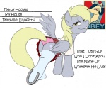 bottomwear butt clothed clothing derpy_hooves_(mlp) english_text equid equine feathered_wings feathers female feral friendship_is_magic fully_clothed grey_body grey_feathers hasbro hooves mammal my_little_pony mythological_creature mythological_equine mythology panties pegasus skirt solo tail text underwear unknown_artist wings
