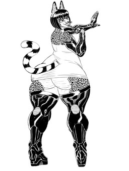 anthro big_butt big_ears bob_cut butt clothed clothing crossdressing cybernetic_arm cybernetic_leg cybernetic_limb cybernetics dress eyeshadow femboy footwear fur grin hair hand_on_mouth high_heels inner_ear_fluff lips looking_at_viewer machine makeup male markings shoes short_dress short_hair short_tail smile solo spots spotted_body spotted_fur tail thick_bottom_lip tuft erus-art dakota_silvertail felid feline mammal serval 3:4 hi_res