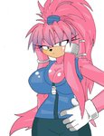 anthro archie_comics big_breasts breasts clothed clothing digital_media_(artwork) echidna female hair julie-su looking_at_viewer mammal monotreme sega simple_background solo sonic_the_hedgehog_(archie) sonic_the_hedgehog_(comics) sonic_the_hedgehog_(series) standing superbunnygt