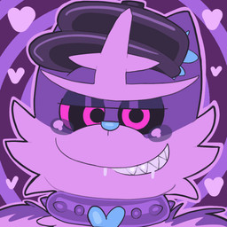 abstract_background anthro anthrofied blue_body blue_fur blue_inner_ear_fluff blue_nose bodily_fluids clothing collar dominant dominant_male drooling fangs fur hat headgear headwear heart_symbol hypnosis hypnotic_eyes inner_ear_fluff male mind_control multicolored_body multicolored_fur pink_body pink_fur pokemorph purple_body purple_fur ringed_eyes saliva sharp_teeth smile solo spiked_collar spikes spiral_background teeth tuft wearing_collar koalarobot_(artist) nintendo pokemon fan_character gao_(meowmcmeow) felid feline generation_7_pokemon mammal pokemon_(species) torracat 1:1 animated digital_media_(artwork) icon