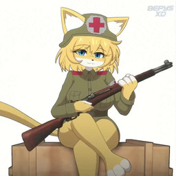 4_fingers ammunition anthro big_breasts blue_eyes bodily_fluids box breasts container crate crossed_legs crunch curvy_figure eyebrow_wiggle female fingers garand_thumb hourglass_figure humor looking_at_viewer m1_garand m1_garand_ping medic ouch pain ryona screaming smug solo suffering tears world_war_2 bepysxd mistakes_were_made domestic_cat felid feline felis mammal 1:1 animated short_playtime sound video