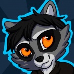 abstract_background anthro black_clothing black_hair black_nose black_shirt black_topwear close-up clothed clothing fur grey_body grey_ears grey_fur hair looking_away orange_eyes shirt simple_background smile solo topwear recurrent ailith mammal procyonid raccoon 1:1 headshot_portrait icon portrait