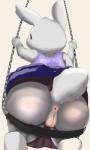 anthro anus big_butt blush bottomwear butt chain clothed clothing female fur genitals looking_back low-angle_view pussy skirt solo swing tail tail_under_skirt young young_anthro mylen ave lagomorph leporid mammal rabbit 2019 3:5 hi_res